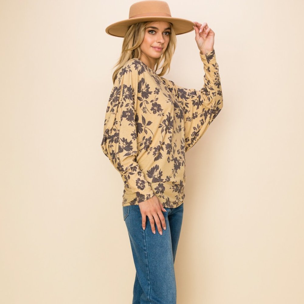 Flower printed dolman sleeve